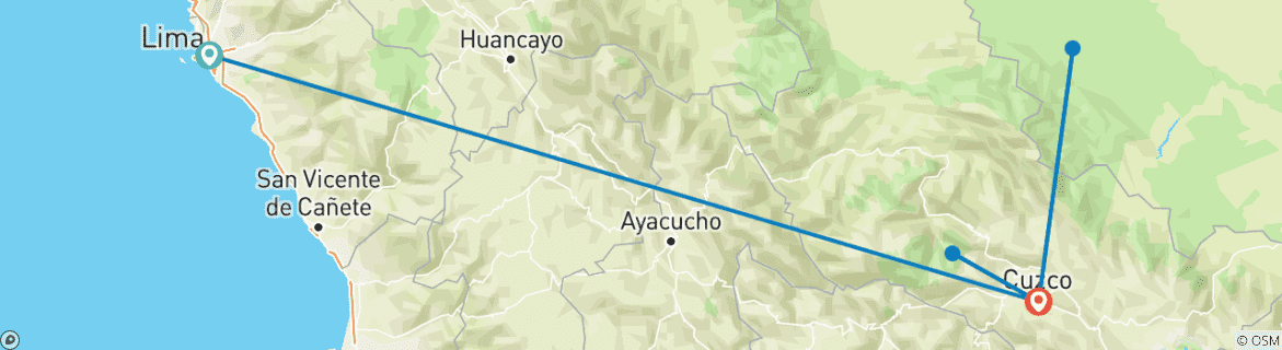 Image of a map showing the route of the tour