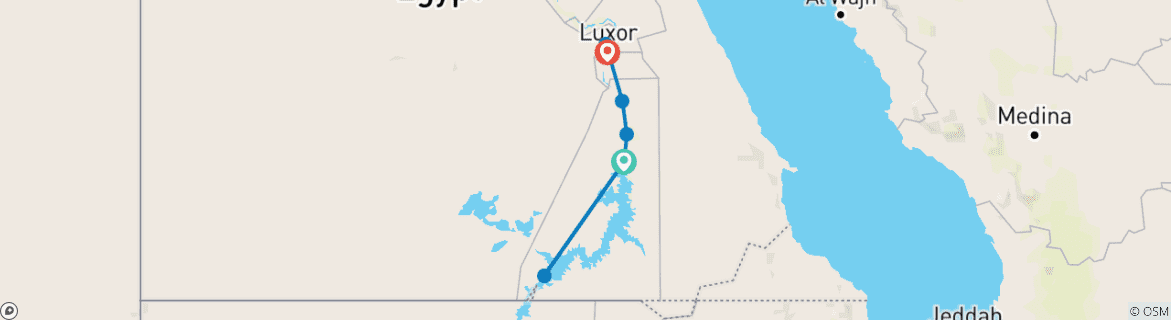 Karte von 2-Nächte-Kreuzfahrt von Assuan nach Luxor inkl. abu Simbel und Heißluftballonfahrt