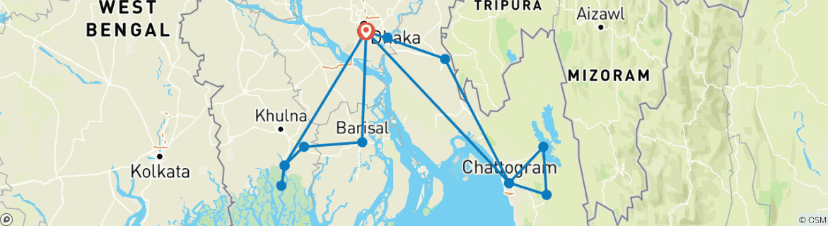 Image d'une carte montrant l'itinéraire du circuit