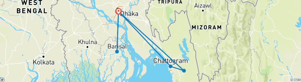 Karte mit der Reiseroute