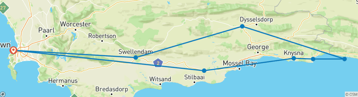 Karte mit der Reiseroute