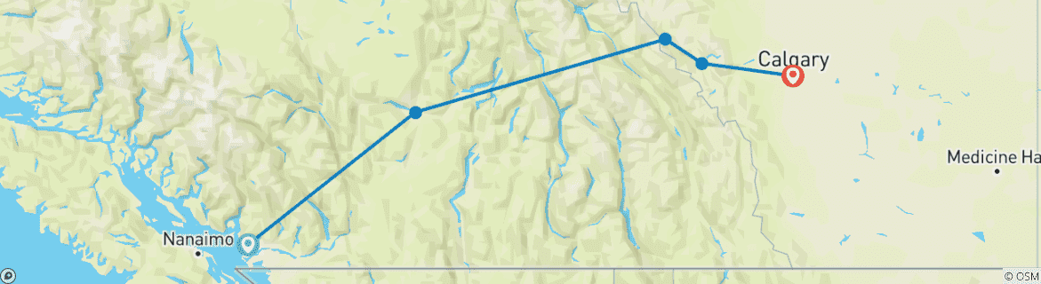 Image of a map showing the route of the tour