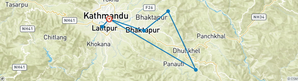 Image of a map showing the route of the tour