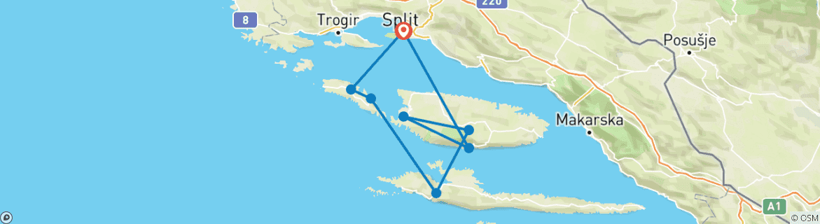 Image of a map showing the route of the tour