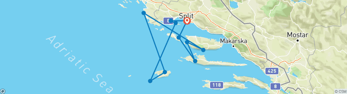 Image d'une carte montrant l'itinéraire du circuit