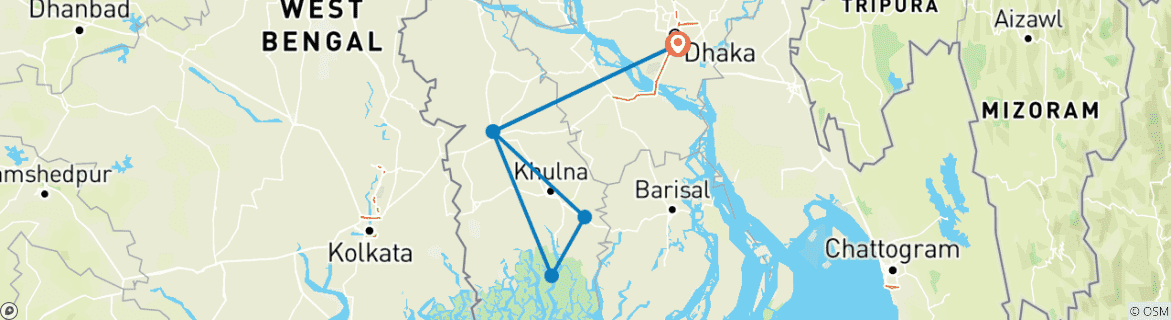 Image d'une carte montrant l'itinéraire du circuit