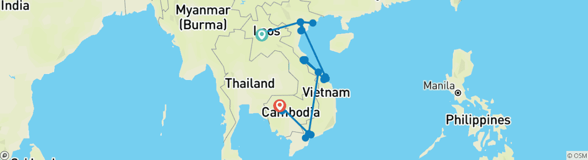 Image of a map showing the route of the tour