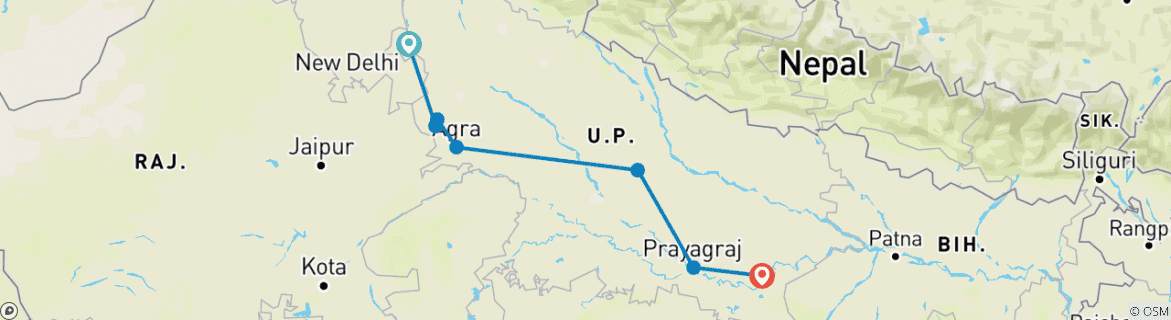 Image d'une carte montrant l'itinéraire du circuit
