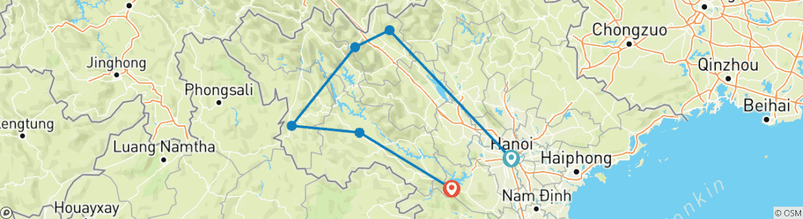 Foto van een kaart met de route van de rondreis