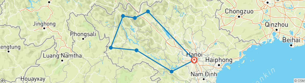 Foto van een kaart met de route van de rondreis