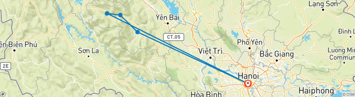 Foto van een kaart met de route van de rondreis