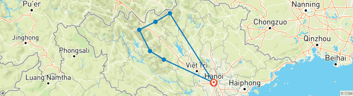 Foto van een kaart met de route van de rondreis