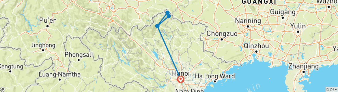 Foto van een kaart met de route van de rondreis