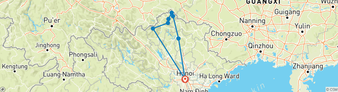 Foto van een kaart met de route van de rondreis