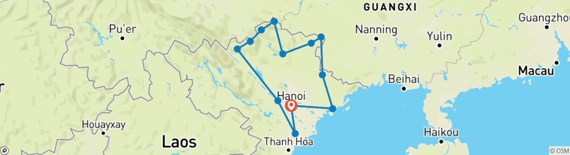Karte von Nord-Ost-Vietnam Rundreise - 14 Tage 13 Nächte Private Tour