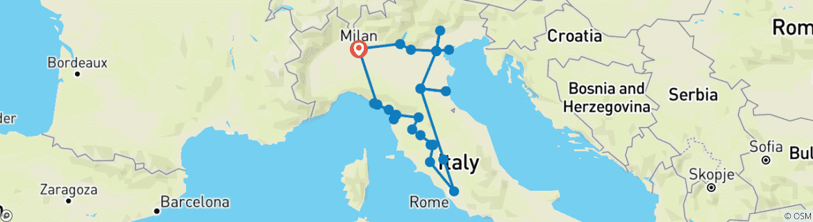 Image d'une carte montrant l'itinéraire du circuit