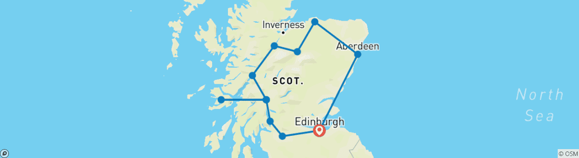 Image of a map showing the route of the tour