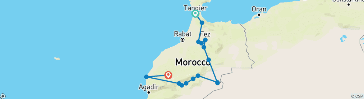 Image d'une carte montrant l'itinéraire du circuit