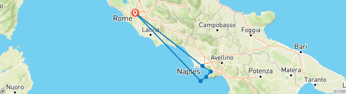 Image of a map showing the route of the tour