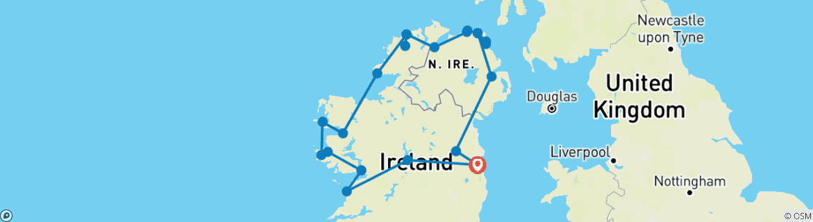 Image of a map showing the route of the tour