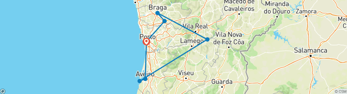 Image of a map showing the route of the tour