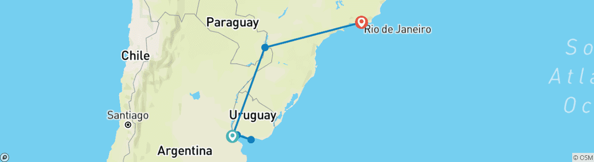 Image of a map showing the route of the tour