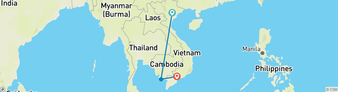 Image of a map showing the route of the tour