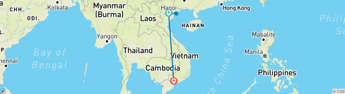 Image of a map showing the route of the tour