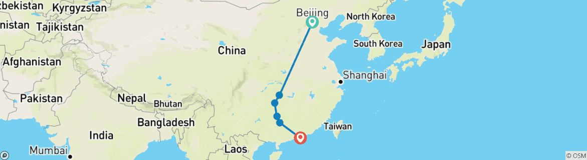 Karte mit der Reiseroute