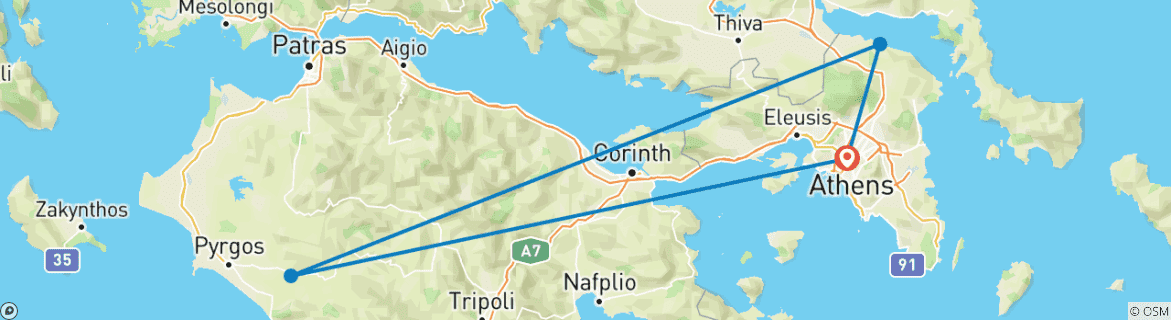 Image of a map showing the route of the tour