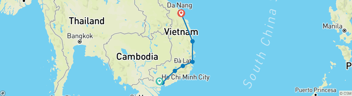 Image of a map showing the route of the tour