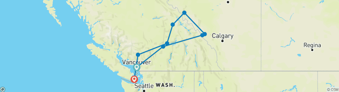 Image of a map showing the route of the tour