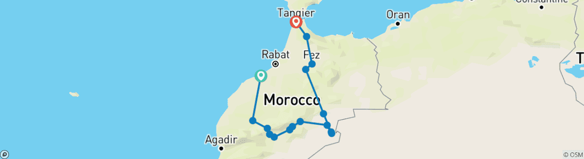 Image d'une carte montrant l'itinéraire du circuit