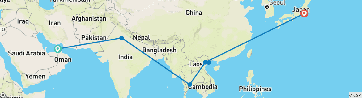 Foto van een kaart met de route van de rondreis