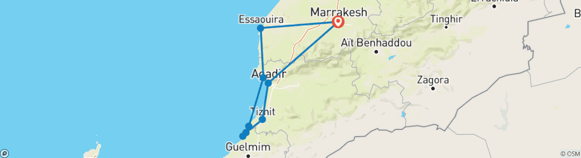 Image d'une carte montrant l'itinéraire du circuit