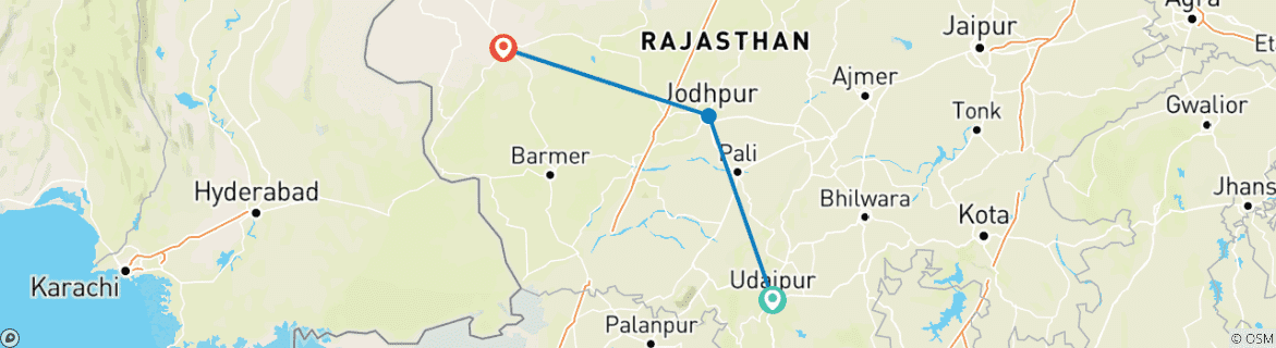 Image of a map showing the route of the tour