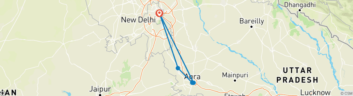 Image of a map showing the route of the tour