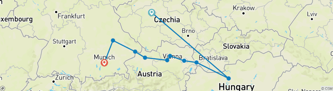 Image of a map showing the route of the tour