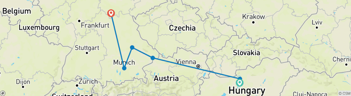 Image of a map showing the route of the tour