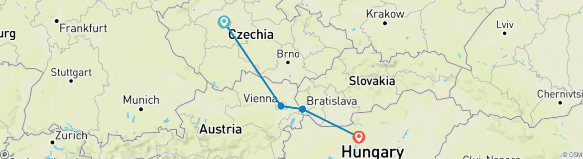 Image of a map showing the route of the tour