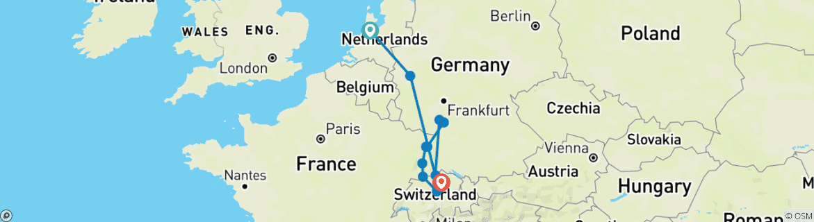 Karte mit der Reiseroute