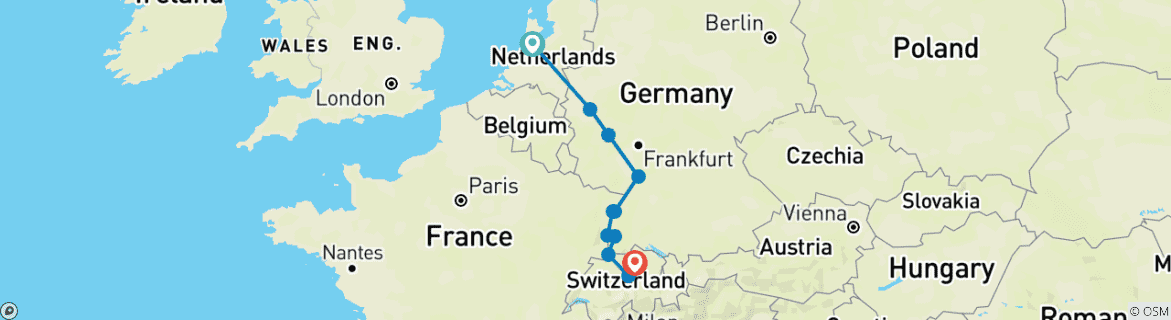 Image d'une carte montrant l'itinéraire du circuit