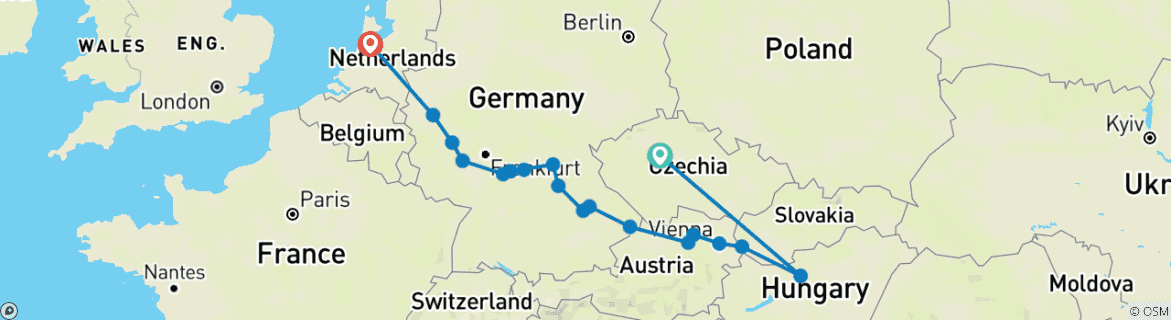 Image of a map showing the route of the tour