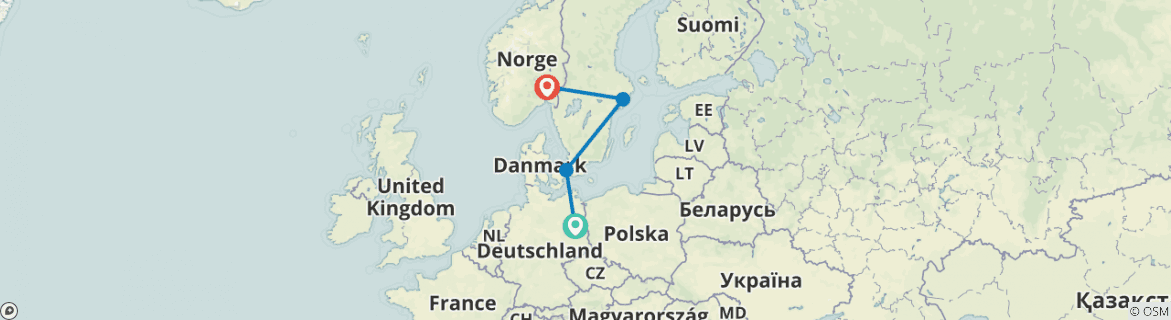 Image of a map showing the route of the tour