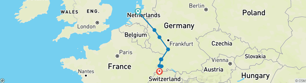 Image d'une carte montrant l'itinéraire du circuit