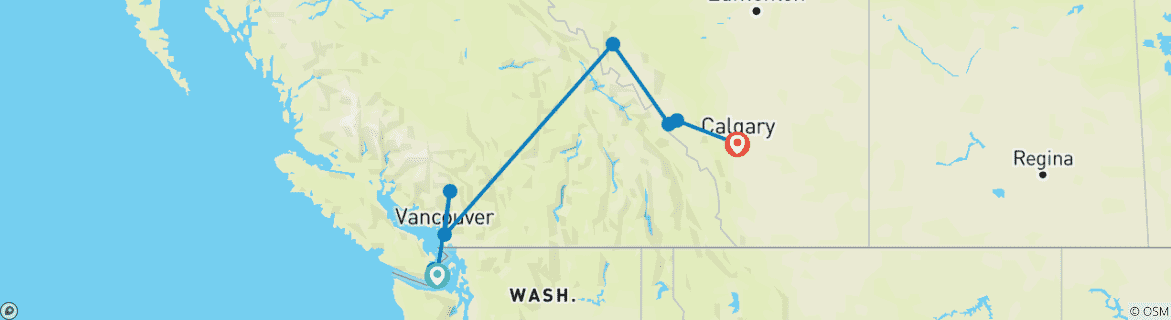 Image of a map showing the route of the tour