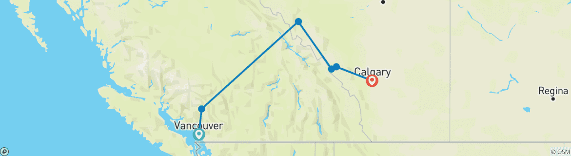 Image of a map showing the route of the tour