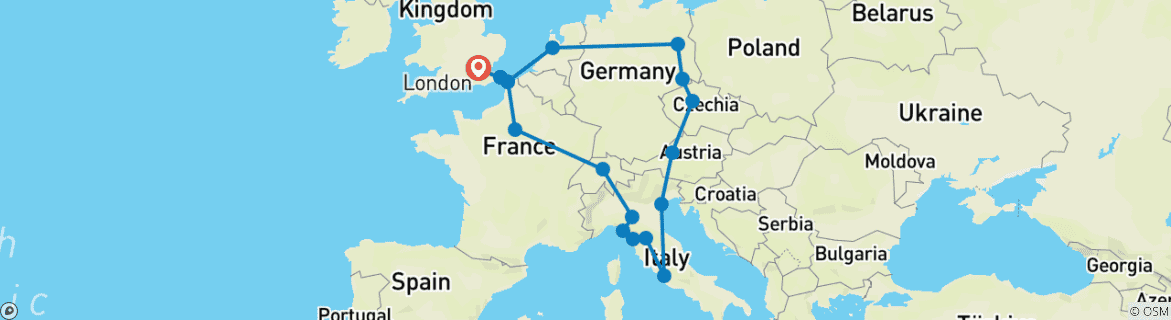 Image d'une carte montrant l'itinéraire du circuit
