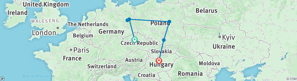 Image of a map showing the route of the tour