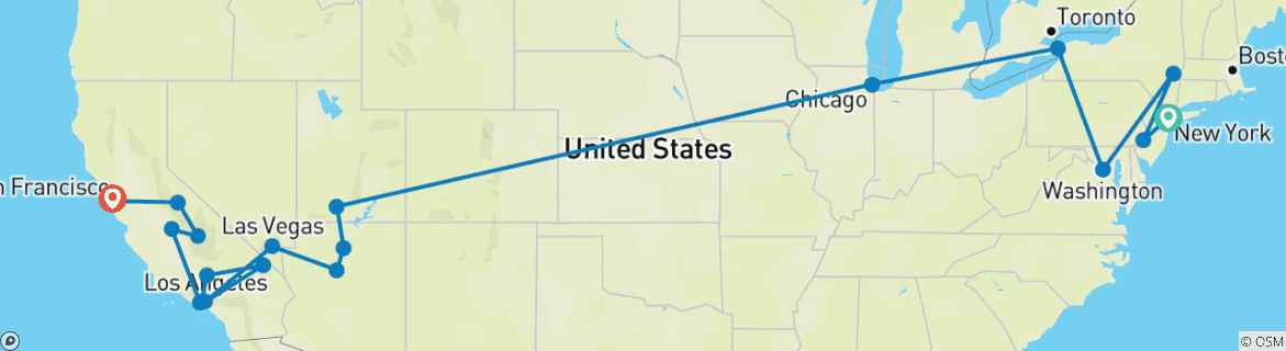 Map of USA von Kuste zu Kuste (New York - San Francisco)